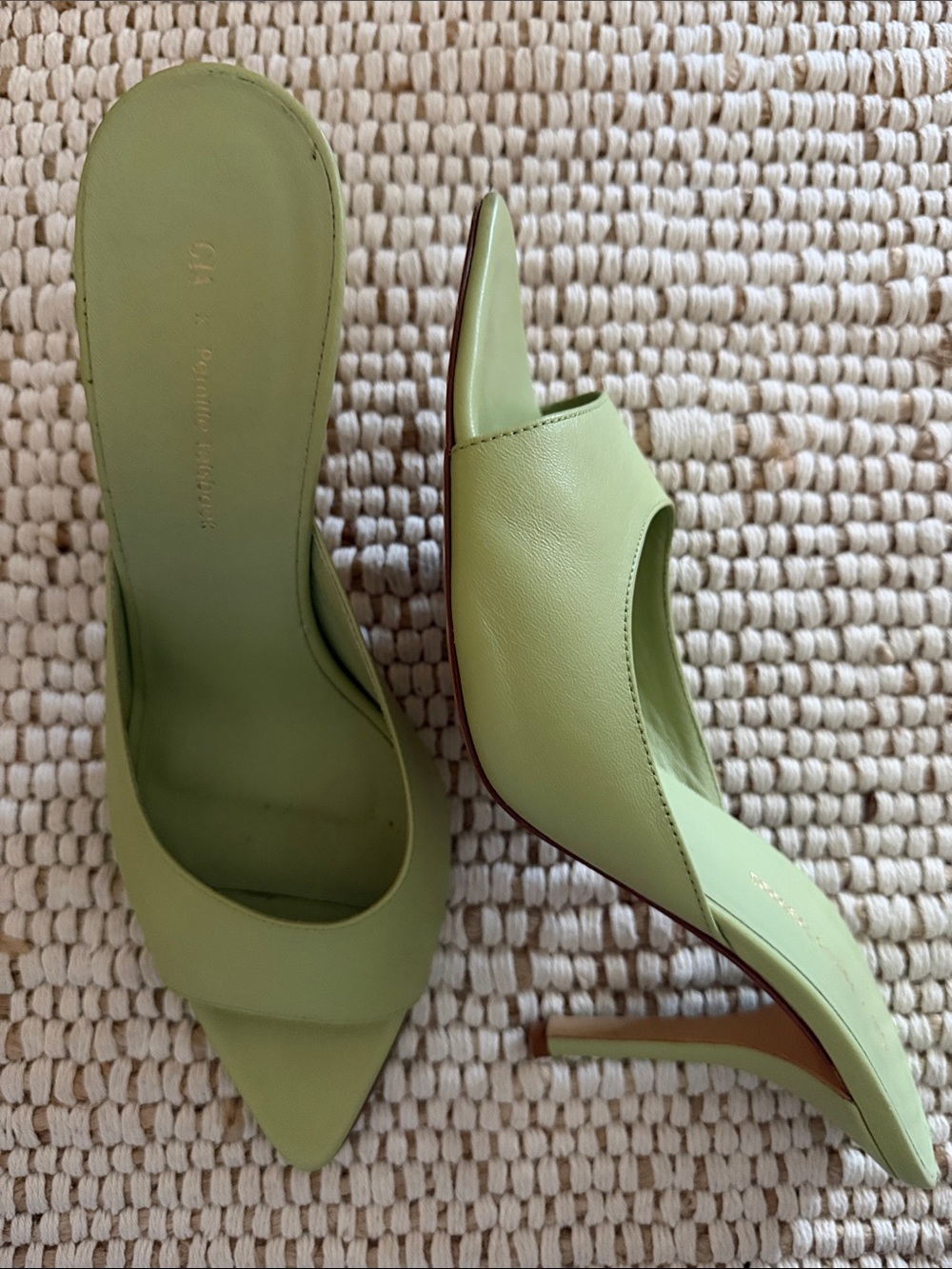 Pointy toe Gia Borghini x Pernille Teisbaek perni 85 green leather mules